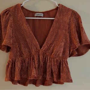 Urban Outfitters Orange Flutter Sleeve Crop Blouse